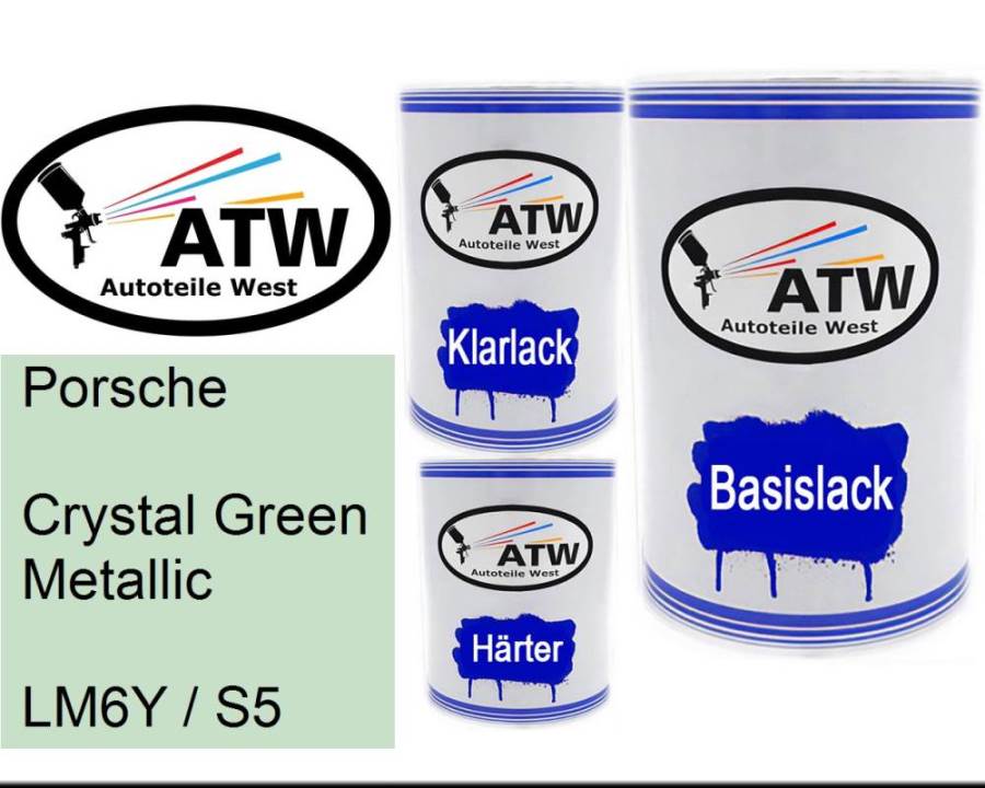 Porsche, Crystal Green Metallic, LM6Y / S5: 500ml Lackdose + 500ml Klarlack + 250ml Härter - Set, von ATW Autoteile West.